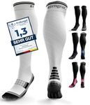 aZengear Compression Socks (20-30mmHg) Anti DVT Air Flying Knee-High Flight Travel Stockings, Swollen Legs, Varicose Veins, Running, Shin Splints Calf Pressure Support, Sports (White Grey S/M)