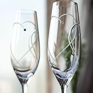 VARLKA Champagne Flutes, Wedding Champagne Gasses for Bride and Groom Set of 2 with Engraved Love Heart Design Embellished with Crystal, Wedding Presents for Couple