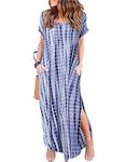 Zilcremo Women Casual Dress Tie Dye/Floral Short Sleeve Summer Loose Maxi Dresses with Pockets Purpletiedye S