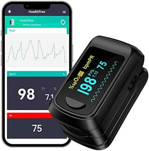 HealthTree Finger Pulse Oximeter, Bluetooth Blood Oxygen Saturation Monitor, Heart Rate Monitor for Apple and Android with OLED Screen, 2 AAA Batteries and Lanyard