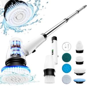 GiveBest Electric Spin Scrubber, Cordless Shower Scrubber, 7 Replacement Head, 90Min Bathroom Scrubber Dual Speed, Shower Cleaning Brush with Extension Arm for Bathroom, Floor, Tub, Tile,Kitchen,Car