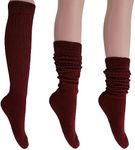 AWS/American Made Slouchy Scrunch Cotton Slouch Socks for Women Shoe Size 5 to 10 (Bordeaux, 3 Pairs)