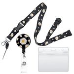 Retractable Lanyard Neck Strap with Retractable Badge Reel and ID Card Badge Holders, Name Badge Holders with Lanyards for Neck Business Office Exhibition School - Daisy