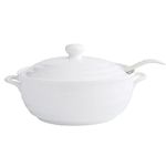 Double Handle Lid Pure White Ceramic Tureen Soup with Soup Ladle Soup Bowl with Cover for Restaurant Home Kitchen White Decoration 1200ML