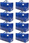 RICHIE Heavy Duty Extra Large Moving Bags with Reinforced Handle and Double Zipper - Waterproof Storage Box with Tag Window - for Christmas Decorations, Moving & Travel, 90L (Blue, 8 Packs)