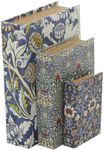 Deco 79 Canvas Faux Storage Book Box with Cream and Red Floral Patterns, Set of 3 12", 9", 6"H, Blue