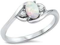 Women's Oval Clear CZ White Simulated Opal Ring .925 Sterling Silver Band Size 9