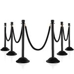 HABUTWAY Crowd Control Stanchion, Set of 6 Pieces Stanchion Set, Crowd Control barriers with 5ft/1.5m Velvet Rope, Black Delineator Post with w/Sturdy Base (Black Rope)