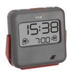 TFA Dostmann Buzz 60.2031.10 Digital Travel Clock with Vibration Loud Alarm Sound Ideal for Deep Sleepers with Key Lock Grey, Gray, (L) 79 x (B) 28 (35) x (H) 74 mm