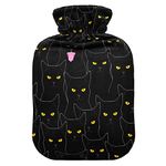 Cute Black Cats Hot Water Bottle with Cover Hot Water Bottles for Pain Relief Warm Water Bag Heating Bag for Headaches, 1L