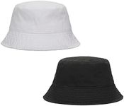 2-Pack Black & White Washed 100% Cotton Bucket Hat Everyday Cotton Style Unisex Trendy Lightweight Outdoor Hot Fun Summer Beach Vacation Getaway Headwear