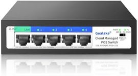 Goalake 5 Port AI Unmanaged PoE+ Switch（4 POE+ Ports +1 Uplink)，802.3af/at PoE+ 100Mbps, 52W Built-in Power, AI Extended to 250m, 4kv Lightning Protection Design, AI Detection, Desktop or Wall Mount