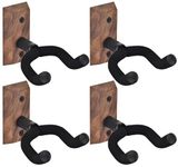 Guitar Wall Mount 4 Pack, Guitar Wall Hangers with Adjustable Soft Guitar Hook for All Size Guitars, Hardwood U-Shaped Guitar Holder for Acoustic, Electric Guitar, Bass, Easy to Install, Black Walnut