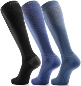 FITRELL 3 Pairs Compression Socks for Women and Men 20-30mmHg- Support Socks for Travel, Running, Nurse, Knee High, Black+Light Blue+Dark Blue S/M