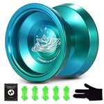 LESHARE Professional Unresponsive Yoyo Aluminum Ball Bearing Yo yo Concave Gold Plated for Pro, Intermediate, Advanced Players, Aurora Green