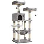FEANDREA 56.3 Inches Cat Tree Tower, Scratching Post Plush Perches Hammock Condo, Light Gray UPCT15W