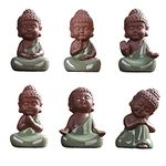 Kingzhuo 6pcs Set Ceramic Tiny Cute Baby Buddha Statue Collection Monk Figurine Cute Buddha Babies Adorable Baby Buddha Monk Home Decoration Zen Decor Peaceful Rulai Figurines (Collection)