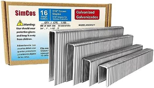 SimCos 16 Gauge 7/16" Crown Staples (2",1-1/2" 1", 3/4") for Wood, Galvanized Steel Assorted 1120 Counts for 16 GA Pneumatic or Electric Stapler or 16 Gauge Staple Gun,Project Pack