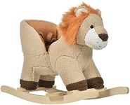 Qaba Baby Rocking Horse Lion Design Plush Stuffed Rocking Chair, Wooden Rocking Horse with Sound, Seat Belt for 18-36 Months Boys and Girls Gift, Brown