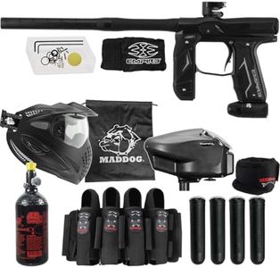 Maddog Empire Axe 2.0 Electronic Full Auto Paintball Gun Starter Kit | HPA Paintball Tank, Electronic Paintball Loader, Thermal Mask, Neck Protector, Harness & Pods (Dust Black)