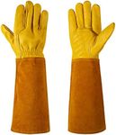 Acdyion Thorn Proof Gardening Gloves for Rose Pruning - Long Cowhide Leather with Forearm Protection Unisex(Butter Yellow,Large)