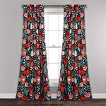 Lush Decor x 52” Navy Poppy Garden Curtains Light Filtering Window Set for Living, Dining, Bedroom, 108 in L Panel Pair