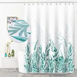 GSG Green Shower Curtain for Bathroom, 72" x 72" Natural Plant Leaves Bath Curtain Stall Decor, Washable Waterproof Fabric Floral Shower Curtain Sets with 12 Hooks