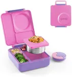 OmieBox Bento Box for Kids - Insulated Bento Lunch Box with Leak Proof Vacuum Insulated Food Jar - 3 Compartments, Two Temperature Zones (Unicorn Pink)