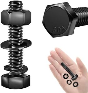 Mywish (10 Sets) 5/16-18 x 1-1/2" Hex Head Bolts and Nuts with Flat & Lock Washers, 304 Stainless Steel 18-8, Fully Threaded, Black Oxide Bolt Kit, 5/16 Bolt