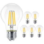 EXTRASTAR E27 LED Edison Screw Filament Bulb, 8W(69W Equivalent), 950LM, Warm White 2700K, A60 Vintage Clear Glass Globe Energy Saving Light Bulbs, Non-Dimmable, Pack of 6