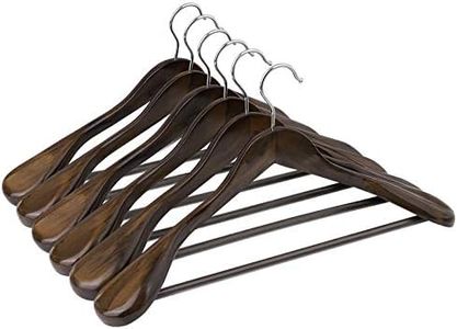 SONGMICS Grucce per Completi, Set di 6, Grucce con Spalline Extra Larghe in Legno Massiccio, Antiscivolo per Cappotti, Gonne, Giacche, Pantaloni, Gancio Girevole a 360°, Noce Scuro CRSH06V