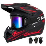 Youth Kids Motocross Helmet - Adult ATV Dirt Bike Helmet with Goggles Gloves & Mask Quick, Full Face Motorcycle Helmet with Quick Release Buckle DOT Certified-Red,Medium