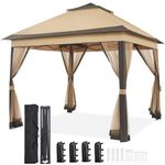 Yaheetech Pop Up Gazebo w/Sides, 3.3x3.3m Outdoor Instant Patio Canopy Shelter w/Mesh Netting, Waterproof Garden Gazebo with Sun Shade for Patio, Backyard, Wedding, Party, Double Top, Khaki & Brown