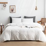 WARMDERN Boho Duvet Cover Set, Tufted Bedding Duvet Covers Soft Washed Microfiber Duvet Cover King Size, 3 Pieces Embroidery Shabby Chic Duvet Cover with Zipper Closure(White, King)