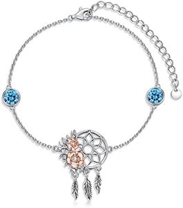 MBSUUH Dream Catcher Bracelet 925 Sterling Silver Synthetic Birthstone Rose Flower Dreamcatcher Jewelry Birthday Presents for Women Wife Mom(December)