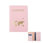 FuninCrea Passport Holder, PU Leather Passport Cover Travel Wallet with Multiple Slots, Slim Passport Wallet with Golden Pattern for Passport, Business Cards, Credit Cards, Boarding Passes (Pink)