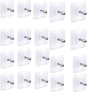 20 PCS Adhesive Wall Mount Screw Hooks Non-Trace No Drilling Stickers Screw Hanging Nails for Bathroom Kitchen Shower Room (Nail Size 8mm)