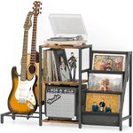 Bikoney Record Player Stand, Guitar Stand for Acoustic, Electric Guitar, Bass with Amp Stand, 3-Tier Vinyl Record Storage Up to 200 Albums, Record Player Table for Record Player, Speaker, Amplifier