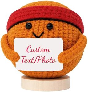Xyluria Personalized Crochet Basketball Keepsake with Custom Text or Photo Card, Handmade Amigurumi Desk Decor, Gift for Dad