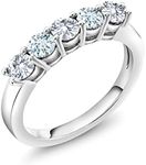 925 Sterling Silver White Lab Grown Diamond and Sky Blue Aquamarine 5-Stone Wedding Anniversary Band Ring For Women (0.85 Cttw, Gemstone April Birthstone, Available In Size 5, 6, 7, 8, 9)
