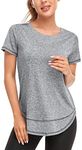 Abrooical Womens Exercise Shirts Yoga Running Tee Workout Loose Fit Wicking Athletic Tops Side Split Light Grey XX-Large, Light Grey, XX-Large