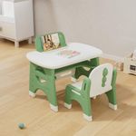 BanaSuper Kids Drawing Table and Chair Set with Erasable Board Watercolor Pens Children Plastic Activity Desk with 1 Stool Multifunction Toddler Furniture Set for Preschoolers (Green)