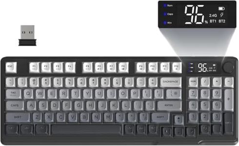 FREEWOLF M96 Wireless Gaming Keyboard Creamy Membrane with Rainbow Backlight,Media Knob,LCD Screen,Dual Mode-Bluetooth/2.4Ghz,Ball Shape PBT Keycap 94 Key ANSI Layout for Win Mac PC Gamer(Moonlight)