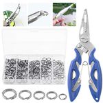 Rustark 201 Pcs Stainless Steel Fishing Split Rings 5 Sizes Double High Strength Lure Tackle Connector kit with Fishing Pliers Fish Hook Remover Fishing Tackle for Freshwater and Saltwater