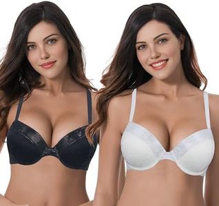 Curve Muse aux Femmes Grande Taille Ajouter 1 Tasse et demie Push up À Armatures Soutien-Gorge en Dentelle-Paquet de 2-Noir, Crème-105E