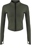 Tanming Women's Full Zip Seamless Workout Jacket Running Yoga Slim Fit Track Jacket (Armygreen-XS)