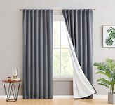 BFAM Store Thermal Insulated 100% Blackout Curtains for Bedroom with White Liner, Double Layer Full Room Darkening Noise Reducing Curtain (Grey, 10 FT Long)