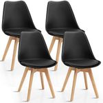 Giantex Set of 4 Modern Dining Chairs, High Backrest Kitchen Chairs, Elegant Mid Century Side Chairs w/Padded Seat, Solid Wood Legs, Upholstered Tulip Chair for Dining Room, Living Room (Black)