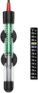 Pawfly Aquarium Heater 50W Adjustable Submersible Heating Rod with Electronic Thermostat LED Indicator Light and Thermometer Sticker for Freshwater Marine Fish Tanks