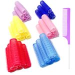 MOODKEY 36PCS Self Grip Small Hair Curlers Heatless Roller Hair Curlers Pro Salon Hairdressing Curler DIY Curly Hairstyle Hair Rollers Tools Rat Tail Comb for Women Medium Short Hair(0.6 x 2.4 Inch)